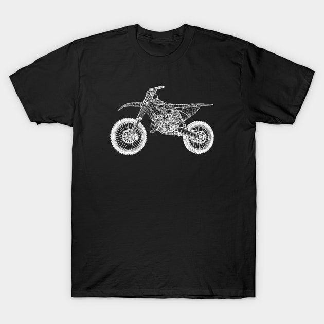 White YZ 125 Bike Blueprint Sketch Art T-Shirt by DemangDesign